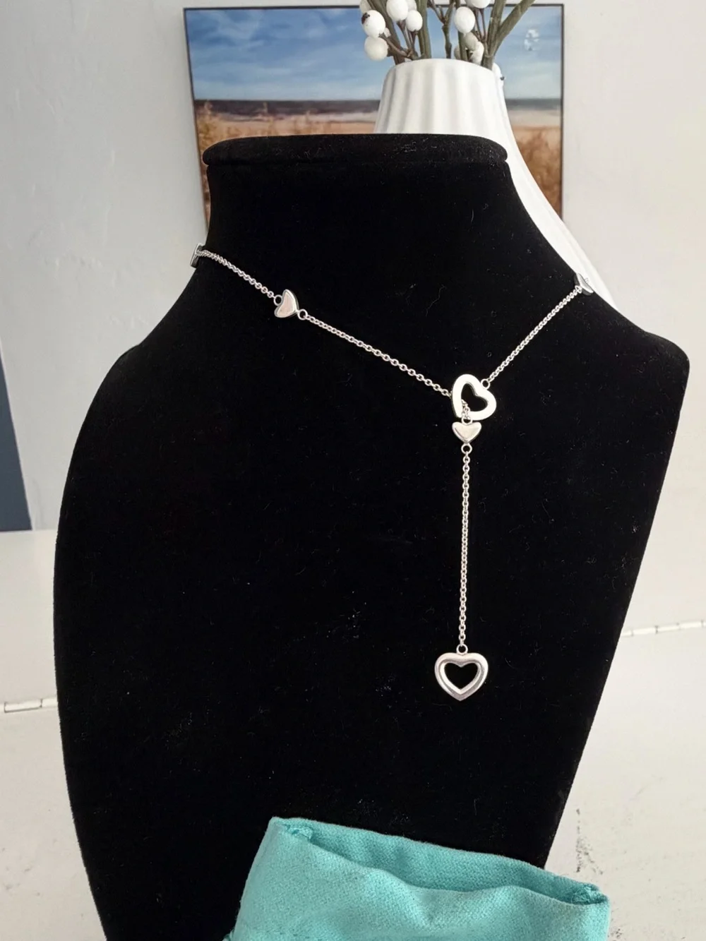 Tiffany & Co. Silver Heart Lariat Necklace with Drop